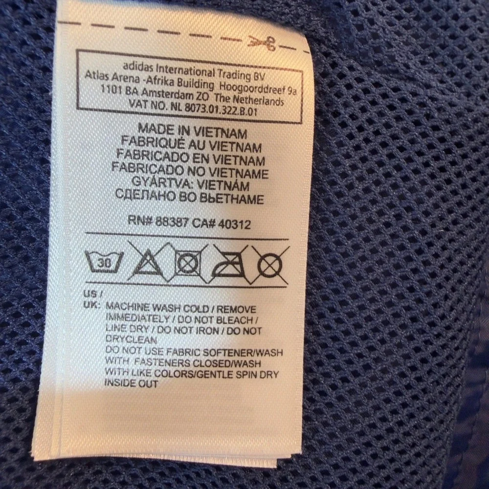 Adidas Windbreaker Jacket Mens XL Navy Blue Good Hooded Mesh Lined V39446‎